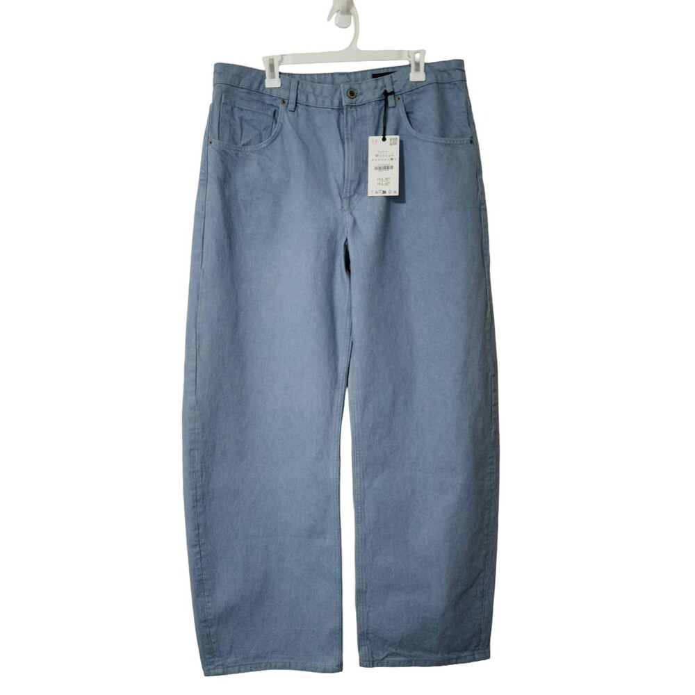 NWT Zara ZW Tapered Pant Baby Blue Mid Waist Jeans Women's US 12